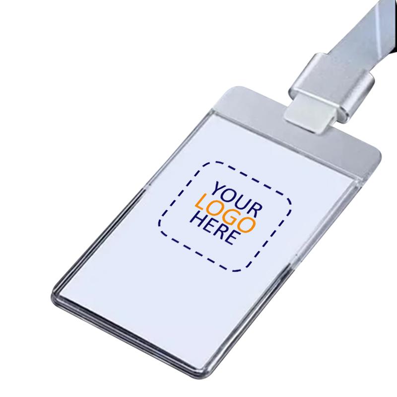 Premium Clear ID Card Holder with Aluminium Vertical - Silver with Logo